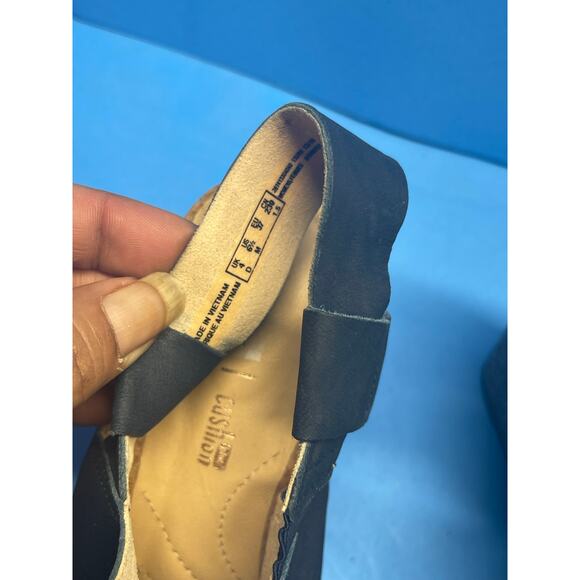 Clarks Navy Leather Cork Wedge Sandals Sz 6.5 Soft Cushion Slingback EU 37 - Picture 10 of 10